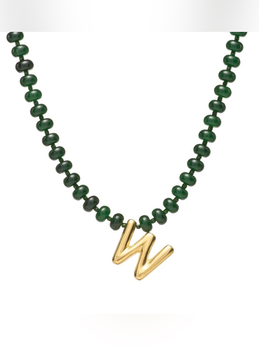 NEW✨ Mayamar Genuine Jade Stone Beaded Initial Necklace 24k Gold Dipped Letter W